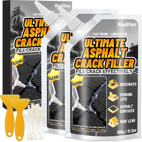 Mastic pour fissures dans l'asphalte 1.2 kg, mastic de réparation imperméable à nivellement automatique pour allées, trottoirs, joints de béton noir, séchage rapide pour l'extérieur - Noir (1/5)