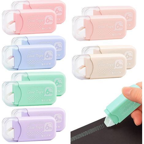 Bureau, 6mm x 6m,12 Pièces Rouleaux Roller de Colle, Roller Ruban Adhésif Double Face, Rouleaux de Colle, Souris Colle pour Scrapbooking DIY Carte, Travaux Manuels, Album Photo, école, Maison (1/5)