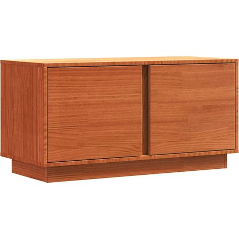 Mueble TV minimalista con estantes prácticos, mueble de salón, 80 x 35 x 40 cm, pino macizo marrón encerado 020052134 (1/5)