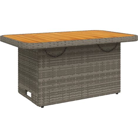 Garden Table Grey 90x55x71 cm Poly Rattan and Acacia Wood vidaXL