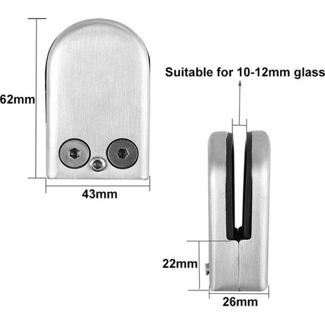 4 Stück 10–12 mm (Größe L) Glasklemmen, Glasklemmen aus Edelstahl 304, verstellbare Glasklemmhalterung mit flacher Rückseite, für Handläufe, Balustraden und Treppenhäuser (Silber) (1/4)