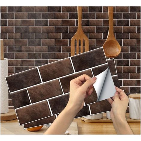 Pieces Kitchen Tile Stickers (Brown), Self-Adhesive Tile Stickers, Waterproof PVC Tile Stickers, Self-Adhesive Wall Tile Stickers for Bathroom and Kitchen MUMU (1/4)