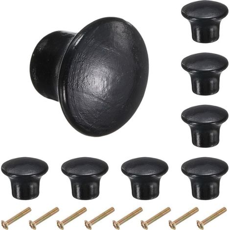 8pcs Boutons Ronds En Bois, 23mm Boutons De Tiroir De Cuisine À Trou Unique Poignées De Meuble Décoratives Pour Tiroir Commode Armoire, Noir (1/5)