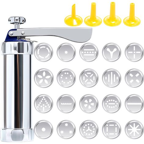 Pistolet à biscuits - Presse à biscuits Spritz pour la cuisson, machine à biscuits en acier inoxydable, avec 4 embouts et 20 disques de pression pour biscuits (1/5)