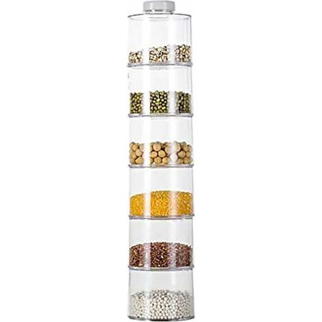 [NUNCA USADO]Juego de 6 tarros apilables para especias: recipientes transparentes para almacenamiento en la cocina (1/5)
