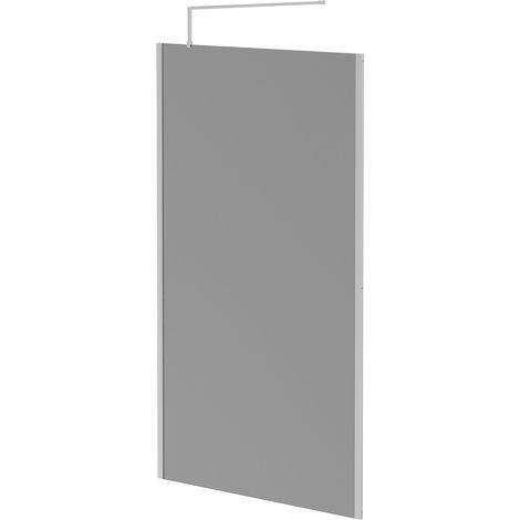Pacco 8mm Smoked Glass Polished Chrome 1950mm x 1200mm Walk In Shower Screen including Wall Channel with End Profile and Support Bar (1/5)