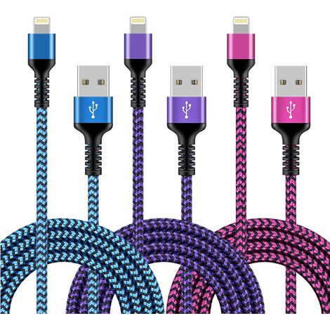 iPhone-Ladekabel, Lightning-Kabel, 3er-Pack mit 2 m langen Kabeln, geflochten, kompatibel mit iPhone 12/11/Pro/Xs Max/X/8/7/Plus/6S/6/SE/5S, iPad und mehr [NX] (1/5)