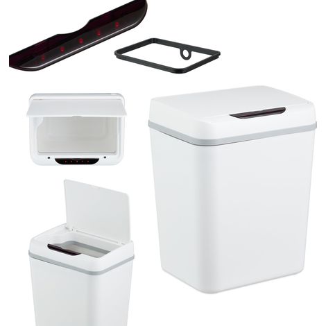 Poubelle automatique, salle de bain, à capteur, 9 L, couvercle électrique, support pour sac, plastique, blanc (1/5)