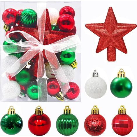 60 Mini-Weihnachtskugeln 3 cm mit Aufhängern, Rot, Grün und Weiß (1/4)
