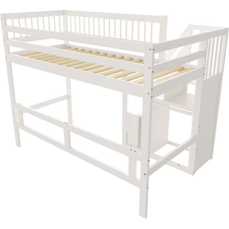 Letto casetta per bambini 90 x 200 con scala contenitore, bianco (1/5)