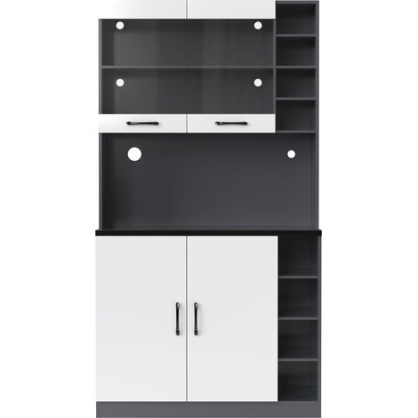 Buffet de cuisine 100x47x187 cm en MDF gris et blanc avec LED et passe-câbles MODENUIT (1/5)