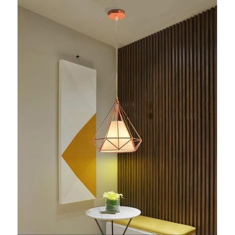 Pendelleuchte Vintage Roségold, Hängelampe Käfig Diamant E27 Lampe aus Eisen Lampenschirm für Esstisch Küche Wohnzimmer Cafét (1-flammig)