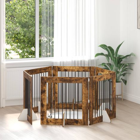 Puerta de perro con soportes 6 pcs Roble Ahumado 80 x 80 cm