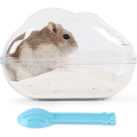 Grand bac à sable transparent pour hamster, motif nuages, avec pelle intégrée pour cage de petit animal. (1/4)