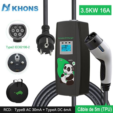 Khons Chargeur De Voiture Électrique Portable 3.5kw Chargeur Type2 Câble De Chargeur 16A Chargeur De Voiture Électrique Boîte De Charge De Voiture Électrique Triphasée (1/5)