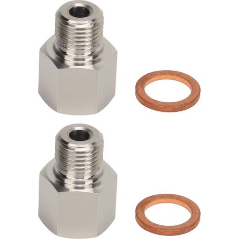 2 Pieces Sender Adapters 1/8in NPT Female to M10 X 1.0 Male Pressure Gauge Adapter Stainless Steel Oil Manometer Adapter with Washer (1/5)