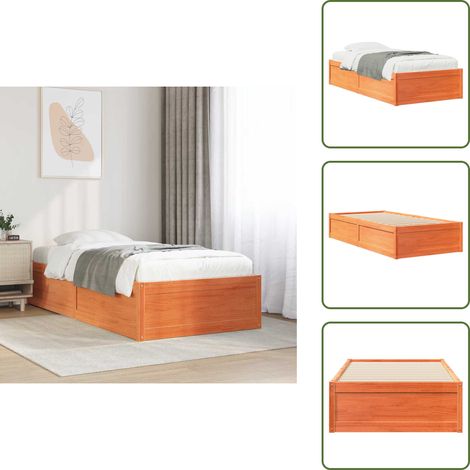 The Living Store Cadre de lit sans matelas cire marron 100x200cm bois pin massif - Cadre De Lit - Lit Double - Lit En Bois - Lit Moderne - Meubles Chambre À Coucher