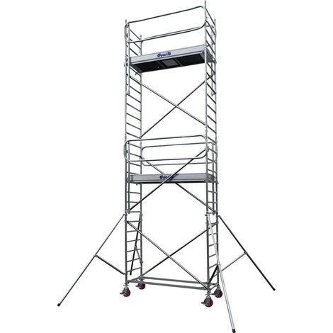 DUARIB - Échafaudage roulant aluminium Docker – Garde-corps monoblocs – Largeur 85 cm – Longueur 2,05 à 2,95 m – Hauteur 3,90 à 6,90 m - Hauteur de plateau 3,9 m - L 2,05 x l 0,85 m