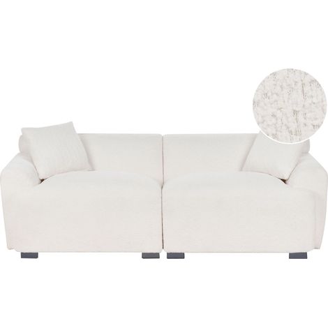 Canapé 3 Places Moderne Minimaliste en Bouclé Rembourré avec Coussins Supplémentaires Assise Épaisse Blanc Cassé Korio