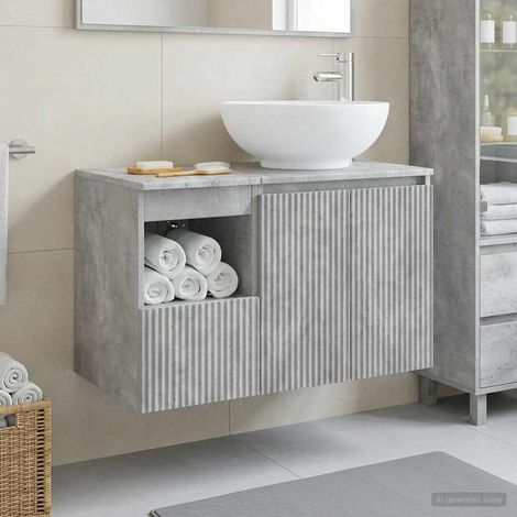 Beyamis Ensemble de meubles de salle de bain 2 pièces Gris béton (1/5)