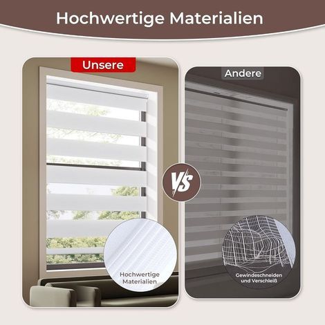 Store jour-nuit sans perçage, muni de clips adaptés aux fenêtres ou aux portes, facile à installer, dimensions : 50 × 120 cm, largeur du tissu : 50 cm, couleur : blanc (1/2)