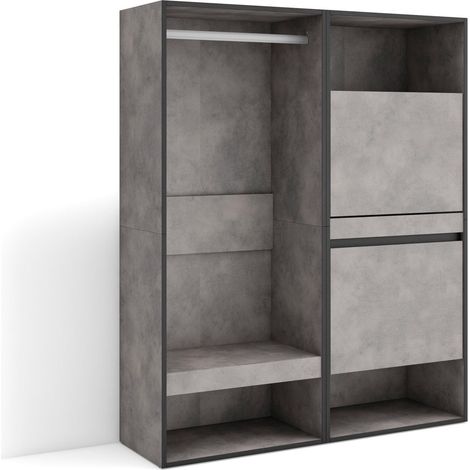 Skraut Home - Armadio Aperto, Appendiabiti con ripiani, 120x145x35 cm, Camera da letto, stanza, Scarpiera, Stile moderno, Grigio Cemento (1/5)