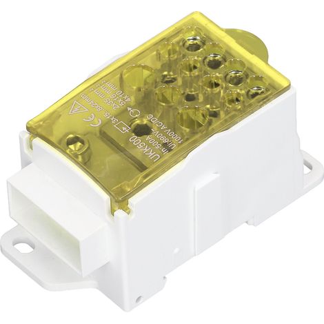 Borne de jonction UKK500 C45, 690V 500A, unipolaire, rail DIN, boîtier de raccordement électrique jaune, pour distribution de puissance. (1/5)