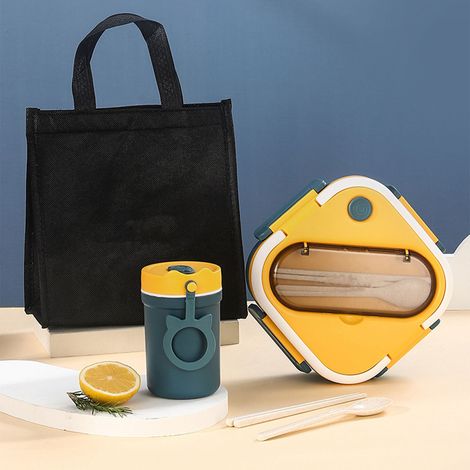 Boîte à bento à compartiments en plastique, isotherme et étanche, idéale pour l'école et les devoirs, compatible micro-ondes, bleu foncé (1/5)