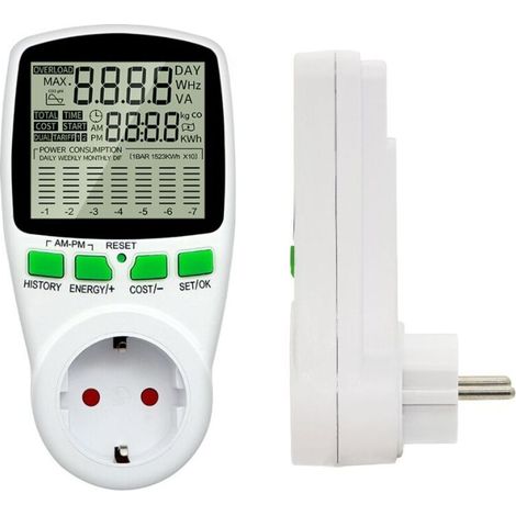 Wattmètre 230 V/16 A – Compteur de consommation électrique – Prise de contrôle du coût de la consommation électrique – Prise pour compteur d'énergie avec grand écran LCD
