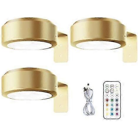 Lampe murale sans fil pour tableaux avec télécommande intensité variable fonctionnement sur piles 13 couleurs RGB réglables - Lot de 3 - dorée (1/5)