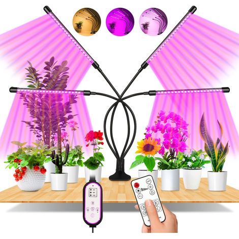 Pflanzenlampe, 360° LED-Pflanzenlampe, Gartenlampe, 4 Vollspektrum-Köpfe mit automatischem Timer (M) (1/5)