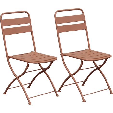 Lot de 2 chaises de jardin pliables en métal terracotta - BACA