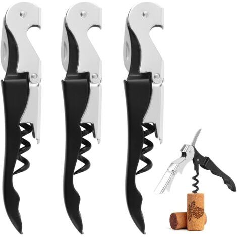 BUNTHAUS 3 Pcs Tire Bouchon Professionnel Screwpull Limonadier Sommelier Ouvre Bouteille de Vin 3 en 1 Couteaux de Sommelier avec Décapsuleur et Coupe-Capsule Acier Carbone pour Bière,Vin