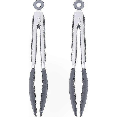 Pinces de cuisine en acier inoxydable avec embouts en silicone, ensemble de 2 pièces, grises (1/5)