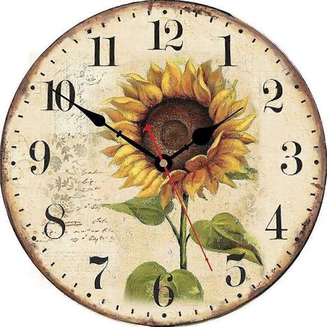 Horloge murale tournesol d'été, horloges de cuisine vintage et originales, horloges murales silencieuses, décoratives, rétro et rustiques pour salon, chambre, salle de bain, salle à manger (1/5)