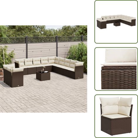 The Living Store 12-tlg. Garten-Sofagarnitur mit Kissen Braun Poly Rattan - Gartentisch (1/5)
