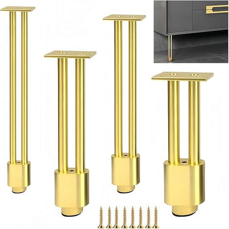 Gambe per mobili in lega di alluminio - Gambe di ricambio in metallo per tavolo, armadio, mobile bagno, divano, letto - Supporto robusto e durevole (oro, 25 cm) (1/5)