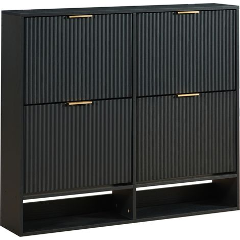 Meuble à chaussures étroit 120 x 24 cm en MDF noir, façade rainurée MODENUIT (1/5)
