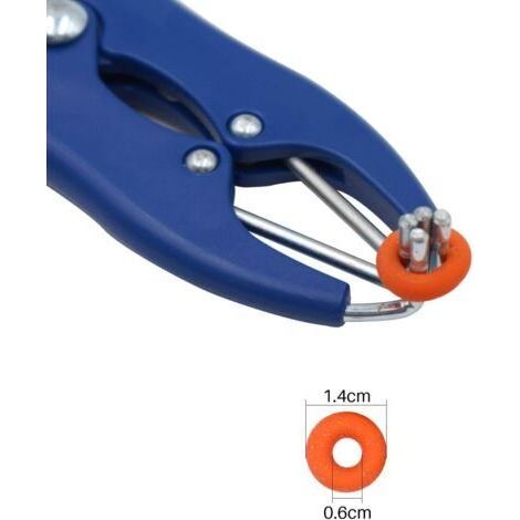 Pince de castration flexible en acier inoxydable, adaptée aux bovins, porcs et moutons, type ceinture, 100 anneaux en caoutchouc, 21,5 cm, bleue. (1/3)