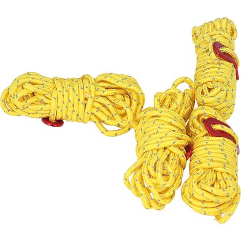 Lot de 4 cordes réfléchissantes de 4 mm pour tente, haute résistance et légères, jaunes, idéales pour le camping et les hamacs. (1/5)