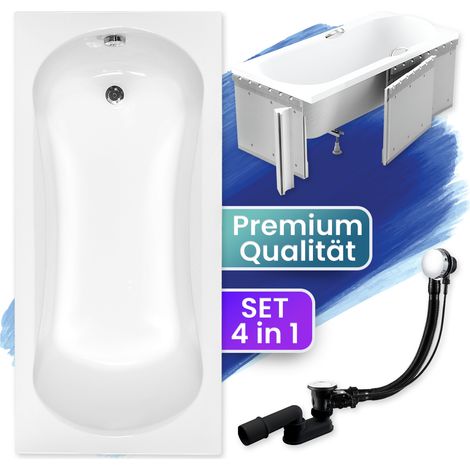 Badewanne Rechteck 170x70 mit Styroporverkleidung, Ablaufgarnitur & Füßen GRATIS - Komplettset 4in1 Original Acryl Wanne Siphon - BADLAND ARIA (1/5)