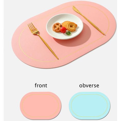 Set de table bicolore en cuir PU antidérapant, isolant thermique et imperméable, rose (1/5)