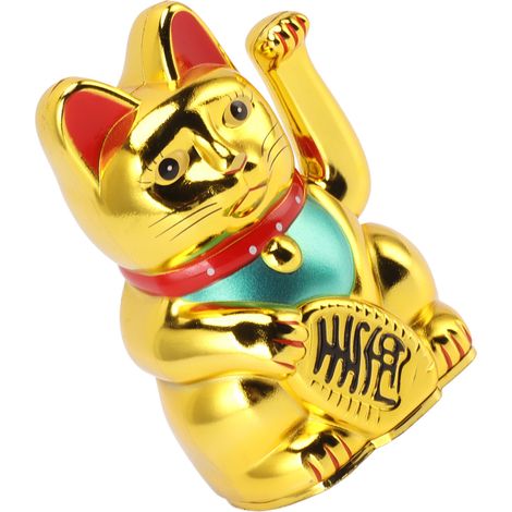 Chat porte-bonheur décoratif de 10 cm, chat accueillant faisant coucou, pour la maison ou le bureau, cadeau doré (1/5)