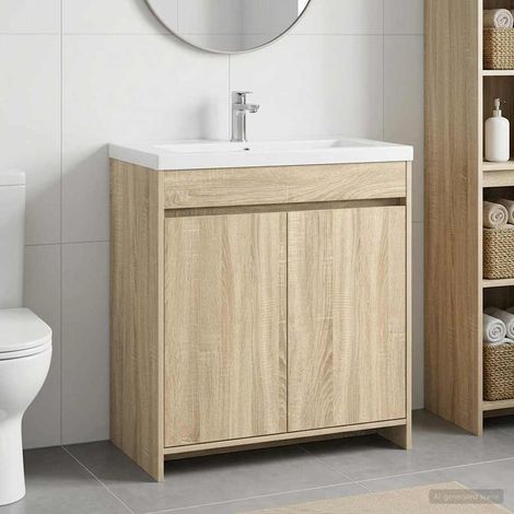 Meuble sous lavabo de salle de bain en bois d’ingénierie chêne Sonoma 78,5 x 37,5 x 81 cm, 20.7kg - PANGIVO (1/5)