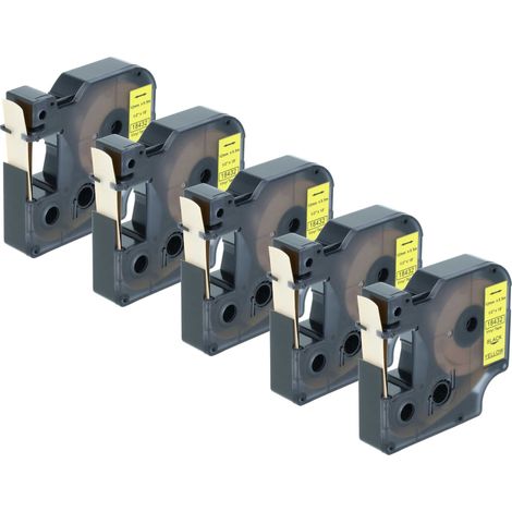 vhbw 5x Label Tape compatible with Tyco T107M  Label Printer 5.5m x 12 mm, Black on Yellow, Vinyl, plastic (1/5)