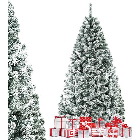 COSTWAY Arbre de Noël Artificiel à Flocons de Neige 228CM avec Charnières,Support Métallique et 600/1010 Branches Matière PVC Non-éclairé (1/5)
