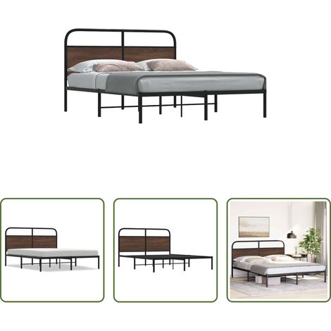 Stahlbett - Bettgestell ohne Matratze 150x200 cm Braun Eichen-Optik (1/5)