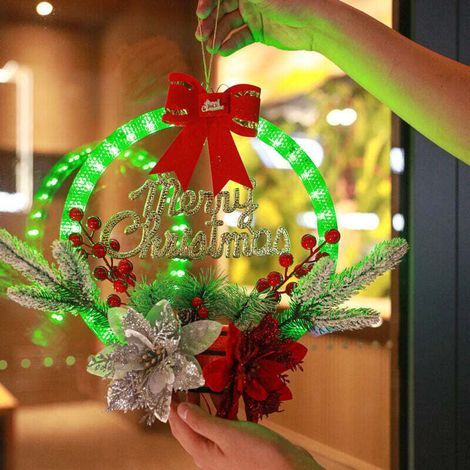 Couronne Décoration de Noël Lumineuse, 40CM Couronne de Noël avec LED, Décoration de Porte de Noël, Guirlandes pour Décoration Intérieure et Extérieures, Escaliers (1/4)
