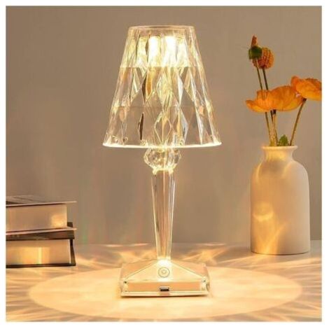 Lampe de table LED en cristal, lampe de table en cristal diamant, 3 changements de couleur, commande tactile, avec câble USB (1/4)