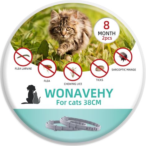 2 Colliers antiparasitaires pour Chats de Plus de 8 kg, élimine Les puces, Les tiques, Les poux et protège du Risque de Transmission, jusqu'à 8 Mois, Taille 38cm (1/5)